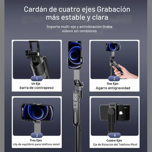 Vista 2 de Trípode extensible de seguimiento facial automático, trípode giratorio de 360°, palos selfie de 70 pulgadas, control de movimiento automático