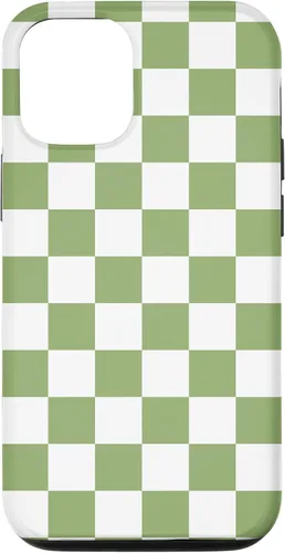Vista 27 de Funda clásica a cuadros para iPhone 13 Pro Max, color verde salvia y blanco