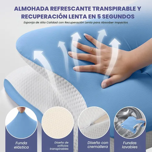 Vista 4 de A-Pce Almohada cervical para cuello y hombro, almohadas de espuma viscoelástica inodoras y funda de seda suave, almohada ortopédica ergonómica