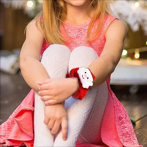 Vista 4 de 3 unidades de coleteros navideños de seda, lazos elásticos navideños con árbol de Navidad, Papá Noel, reno, bandas elásticas suaves para el cabello