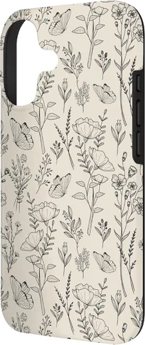 Vista 2 de Black & Cream Butterfly Meadow Botanical Wildflower Pattern Case for iPhone 17