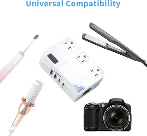 Vista 10 de Enchufe de conversión de 250 W, convertidor de viaje internacional con 2 puertos USB y 2 puertos USB-C, reducción de 220 V a 110 V para áreas de 100