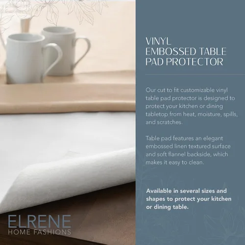 Vista 2 de Elrene Home Fashions Protector de mesa de lujo resistente acolchado con respaldo de franela, 70 pulgadas, redondo, blanco