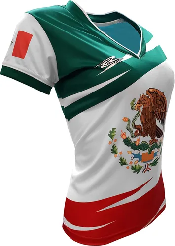 Vista 3 de Mexico Jersey Arza - Diseño para mujer con cuello en V, color verde, blanco, rojo