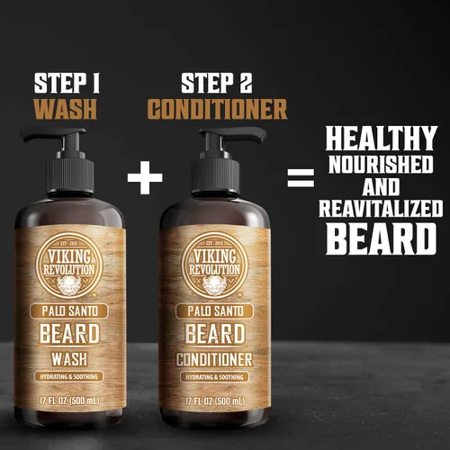 Vista 7 de Viking Revolution Juego de champú y acondicionador para barba Palo Santo con aceites de argán y jojoba - Suaviza y fortalece - Aroma natural a Palo