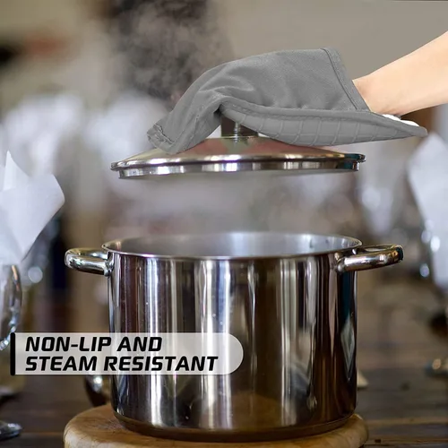 Vista 4 de HOMWE Soportes de silicona para ollas de cocina con bolsillos, juego de 2 salvamanteles, resistentes al vapor y al calor para manos y encimeras
