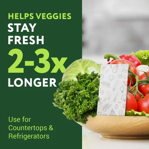 Vista 2 de IMPRESA Produce Keeper - Hojas de almacenamiento de alimentos, paquete de 18 hojas de papel frescas para frutas y verduras, ahorrador de verduras
