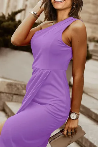 Vista 5 de PRETTYGARDEN Vestido ajustado fruncido de un hombro para mujer, vestido de verano 2024 con abertura, para fiesta, cóctel