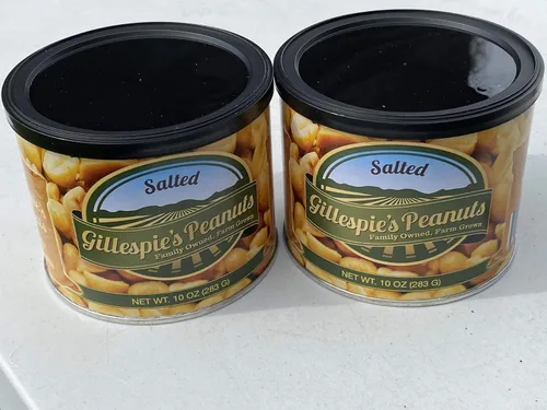 Vista 4 de Latas saladas de 10 oz de Gillespie's Peanuts cultivados en nuestra granja familiar! s (1)