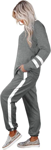Vista 3 de Aloodor conjunto deportivo de 2 piezas para mujer, con sudadera con cuello redondo, sin botones