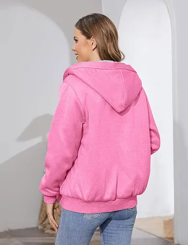 Vista 4 de PUWEI - Sudadera con capucha, con zíper y forro de felpa grueso, para mujer