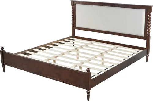 Vista 10 de Merax Base de cama de plataforma de madera maciza tamaño King, cabecera tapizada y eje clásico y con panel de tela, no necesita somier, capacidad