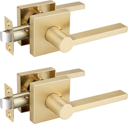 Vista 38 de EHOMEWARE Juego de manijas dobles para puerta delantera, paquete de 1 manija de puerta cuadrada de latón satinado, combinación de perilla de puerta