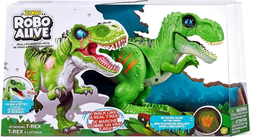 Vista 2 de Robo Alive Atacante T-Rex Verde - Juguete robótico con batería por Zuru, juguete de dinosaurio, regalo de cumpleaños para niños de 3 años en adelante