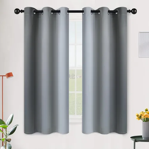 Vista 225 de SimpleHome Cortinas degradadas degradadas para oscurecer la habitación de 36 pulgadas de largo para dormitorio, con ojales y bloqueo de luz Negro