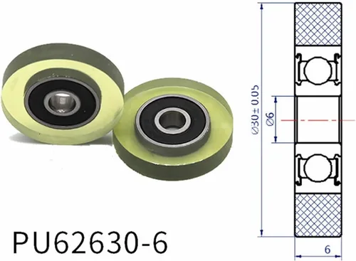 Vista 2 de SSIMOO Diameter 30mm, PU Polyurethane Bearing,Rubber Coated Soft Pulley/Roller, Width 6mm Kindly