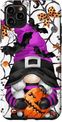 Vista 13 de iPhone 16 Lindo gnomo de Halloween para mujeres y bruja púrpura Witchy Boo Case