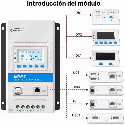Vista 4 de EPEVER 30A MPPT Controlador de carga solar 12V/24V Trabajo automático Max PV 100V Diseño modular Paneles solares MPPT Regulador con pantalla LED