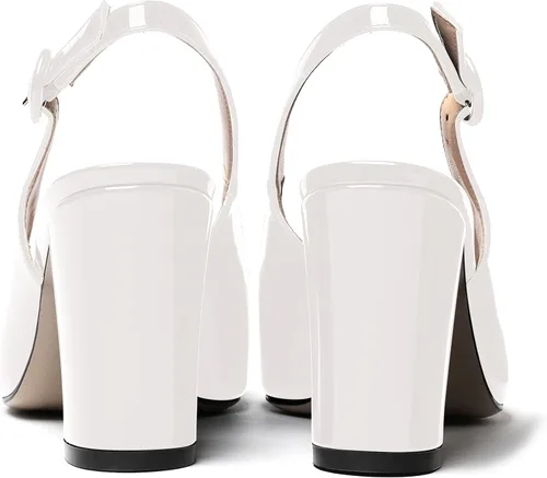 Vista 4 de WAYDERNS Zapatos de tacón alto con hebilla y hebilla para el tobillo y puntera puntiaguda gruesa de patente gruesa para mujer, 3 pulgadas