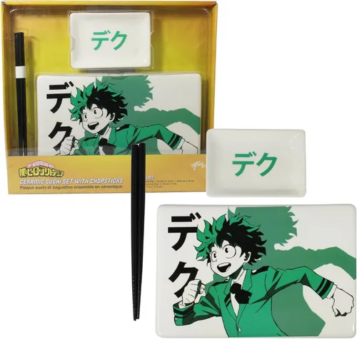 Vista 4 de Stunned Mind My Hero Academia Deku - Juego de platos de sushi, plato de salsa de soja y palillos