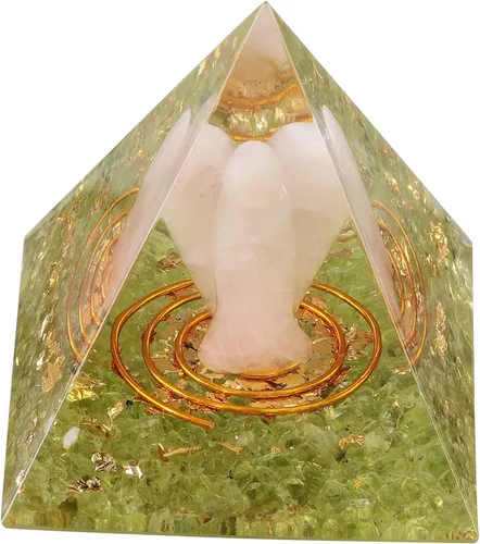 Vista 9 de mookaitedecor Pirámide de orgón de cristal aguamarina con ángel de la guarda de cuarzo rosa y piedras rodadas generador de energía de orgonita