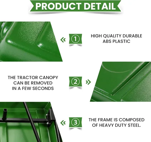 Vista 5 de Kojem Toldo de tractor verde compatible con tractores utilitarios compactos John Deere con tiras de 34 pulgadas de ancho o menos. Se adapta a toldo