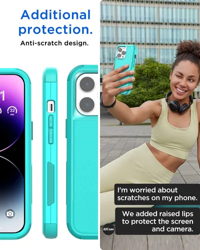 Vista 6 de AICase Funda resistente de 3 capas para iPhone 14 Pro (6.1 pulgadas), apta para bolsillo, protección de grado militar, a prueba de golpes, a prueba
