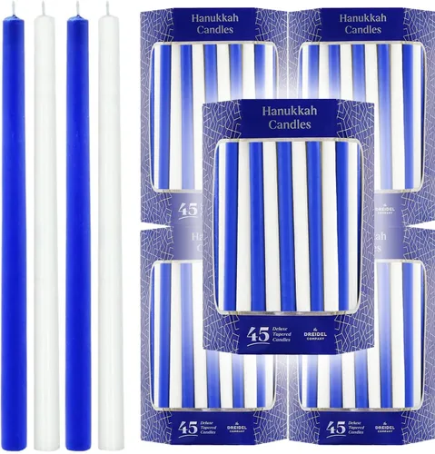Vista 10 de 2 paquetes de velas de menorá de Janucá de lujo azules y blancas con forma de cono para las 8 noches de Janucá, tiempo de combustión de 45 minutos