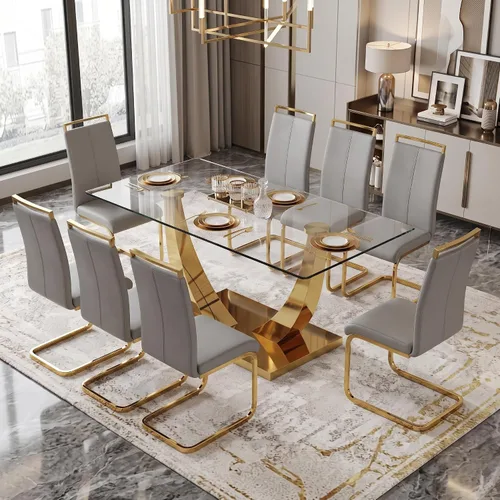 Vista 47 de Juego de mesa de comedor blanca para 6, 71 pulgadas, juego de mesa de comedor de mármol sintético para 6 Modern Dining Table Set for 6, Black PU