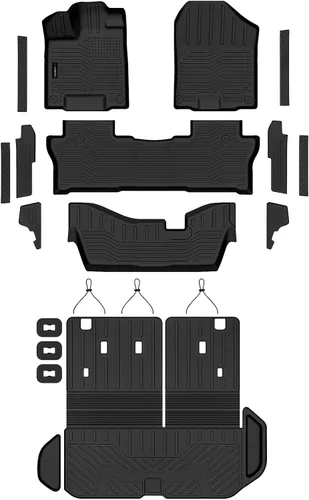 Vista 2 de Auxko Alfombrillas para todo tipo de clima, tapete de carga con respaldo para Honda Pilot 8 pasajeros 2016-2022, forros de elastómero termoplástico