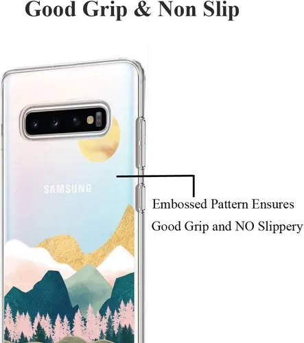 Vista 25 de Unov Funda para Galaxy S10, transparente con diseño en relieve, flor Flor estética