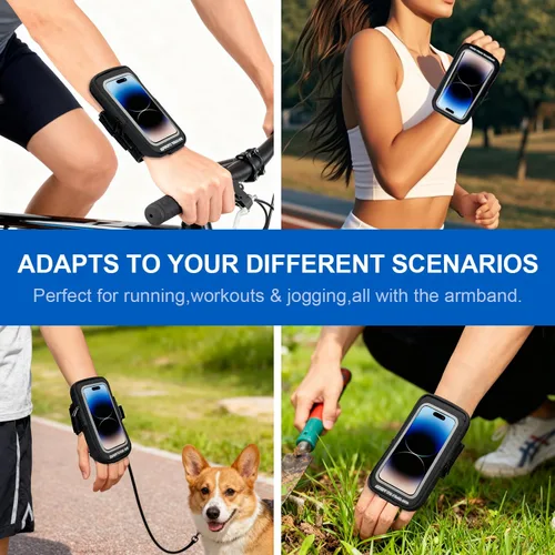 Vista 6 de Pulsera con soporte para teléfono para correr, de hasta 6.8 pulgadas, para iPhone 16/15/14 Pro Max, Galaxy S24/S23, resistente al sudor