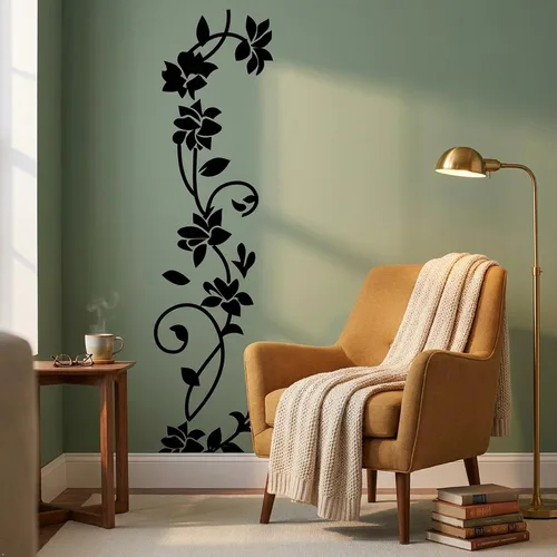 Vista 8 de Adhesivo decorativo de pared de vinilo extraíble de flores de ratán blanco mate de 6'' x 22