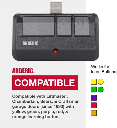 Vista 3 de [Paquete de 2] Anderic 893MAX para Chamberlain LiftMaster Craftsman - Abridor de puerta de garaje universal 893LM 893MAX 971LM Universal - 3 botones