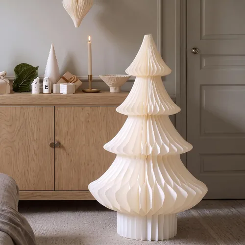 Vista 15 de Spiareal Árbol de Navidad de papel de panal extra grande de 2 pies de color Blanco beige