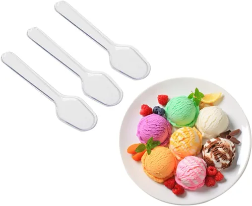 Vista 3 de 500 cucharas de degustación desechables transparentes, cucharas de muestreo de plástico, cuchara pequeña para alimentos, helados, postres