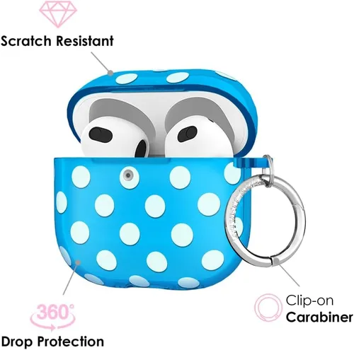Vista 3 de VELVET CAVIAR Funda compatible con AirPods 4 con llavero, bonitas fundas protectoras duras de 4ª generación para mujer, diseño de lunares azules