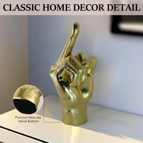 Vista 2 de DECOUE Gold Decor - Estatua de dedo de escultura de mano de gesto de resina - Decoración clásica para el hogar y escritorio - Dedo medio