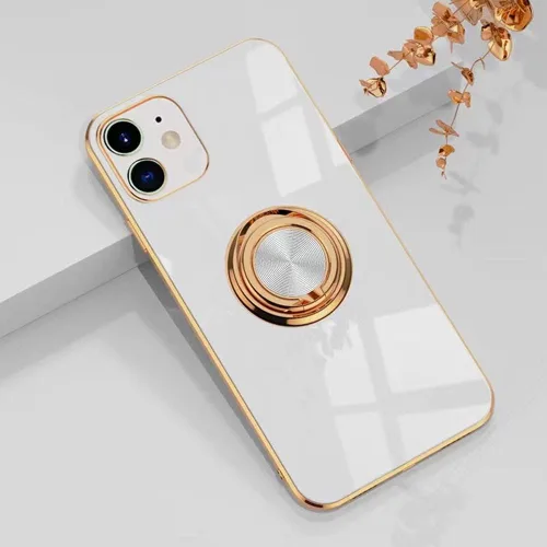 Vista 88 de Compatible con iPhone 11 Kickstand, anillo de rotación de 360 grados integrado con borde de oro rosa brillante que funciona con soporte magnético