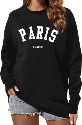 Vista 3 de Tuislay Paris College - Sudadera para mujer, de gran tamaño, moderna, cómoda, cuello redondo, informal, con gráficos, sin botones, unisex