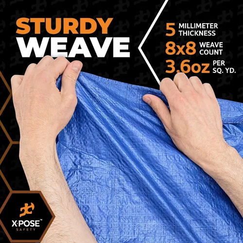 Vista 6 de Xpose Safety - Lona de polietileno ligera azul – Funda protectora multiusos, paño de goteo – duradero, impermeable, resistente a la intemperie