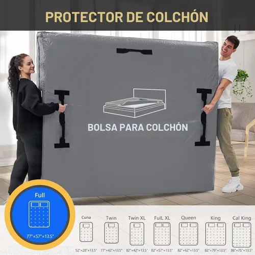 Vista 33 de Bolsas de colchón para mudanza y almacenamiento, protector de colchón impermeable, funda de colchón Cal King con 8 asas resistentes y cremallera Gris