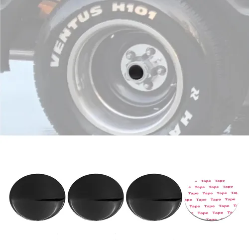 Vista 6 de 4 piezas adhesivas personalizadas de 63 mm, emblema circular plano negro brillante para tapas centrales de rueda de coche