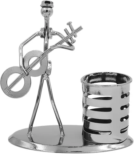 Vista 8 de Música Tema de Músico Sombrero de Hierro Hombre Arte Acero Metal Personalidad Creativa Lápiz Titular de Lápiz Taza Oficina Estudiantes de Escritorio