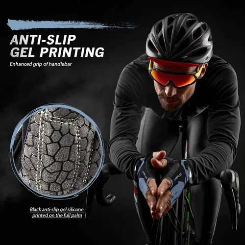 Vista 5 de Guantes de bicicleta para hombres y mujeres con almohadilla antideslizante que absorbe los golpes, guantes de ciclismo ligeros de medio dedo