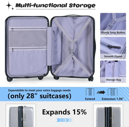 Vista 4 de AnyZip Maletas de equipaje con ruedas giratorias PC+ABS Hardshell TSA Lock, Azul marino