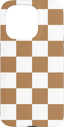 Vista 14 de iPhone 16 Checkered Checkerboard Indie Aesthetic Brown Coffee Beige Case