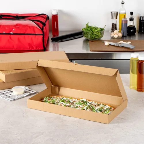 Vista 93 de Restaurantware - Cajas para pizza, 50 unidades, 14 x 7 x 1.5 pulgadas, embalaje de papel de cartón corrugado con bloqueo de pestañas, resistente a