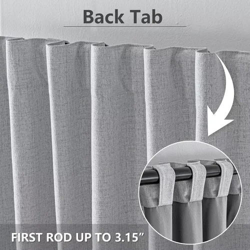 Vista 2 de Cortinas 100% opacas para sala de estar, juego de 2 paneles de 96 pulgadas, bloqueo de luz, pestaña trasera y bolsillo para barra, cortinas