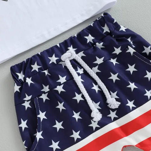 Vista 6 de Sprifallbaby Conjunto de pantalones cortos para fiesta del 4 de julio, para bebé, niño, manga corta, letras, para el Día de la Independencia
